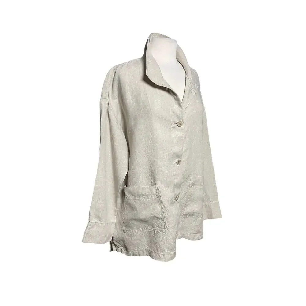 EILEEN FISHER Women’s Organic Linen Button Up Shirt Jacket medium - Picture 4 of 6